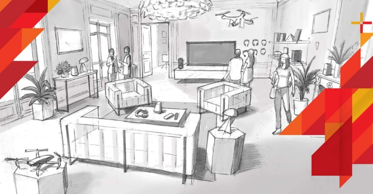 dessin de mobilier connecté dans l'appartement du futur fnac darty