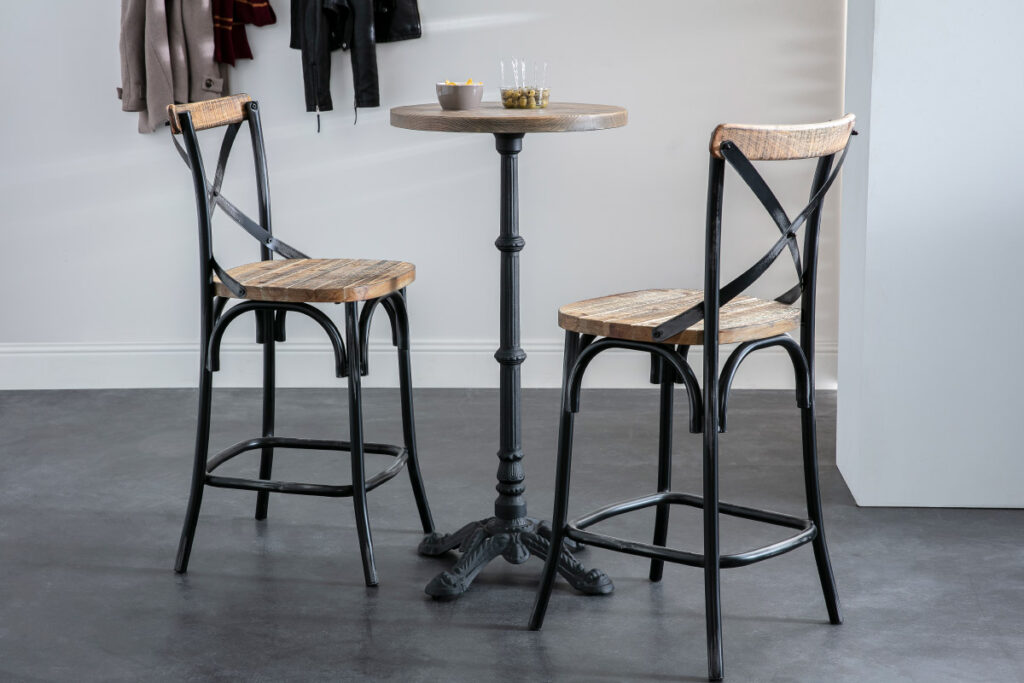 Tabouret de bar industriel en bois et métal vieilli noir 65 cm JAKE