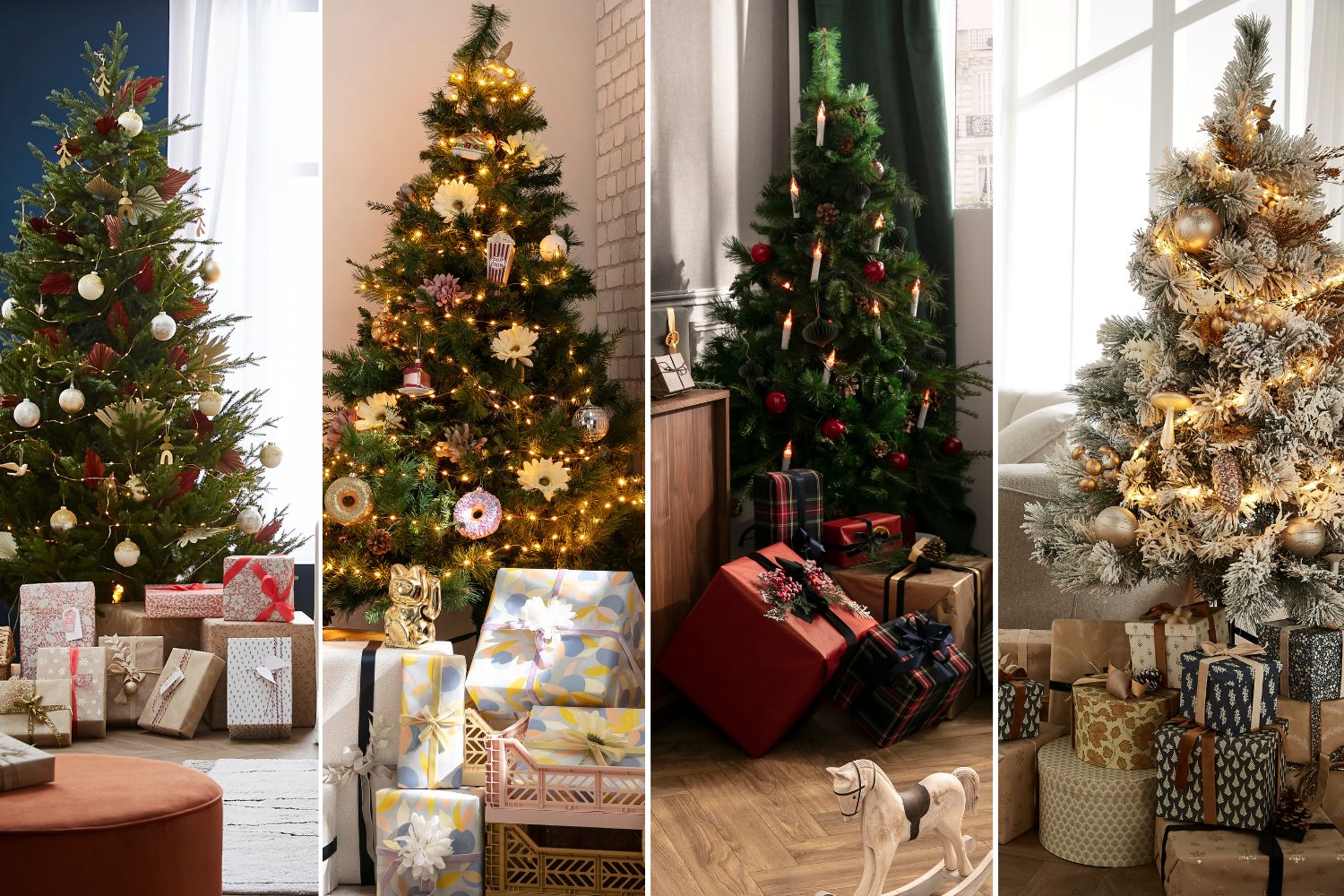 Cadeaux NOEL en bois naturel - 4 pièces - Objets en bois Noël