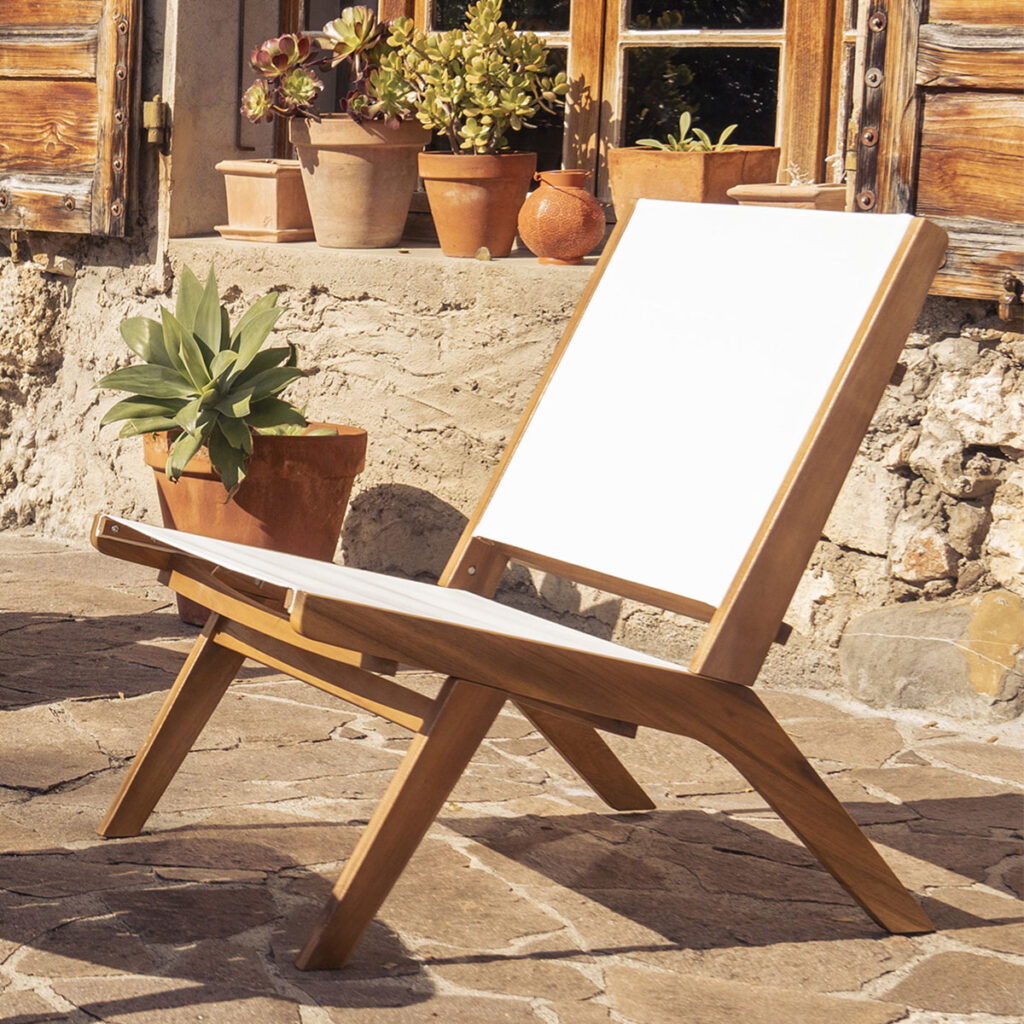 fauteuil d'extérieur en bois et toile
