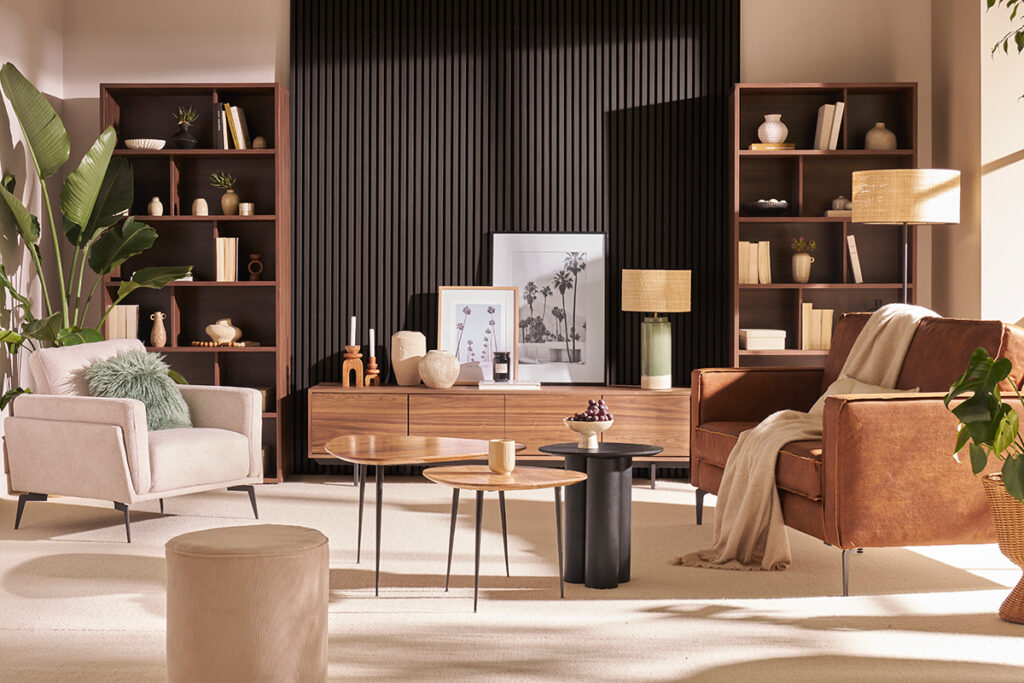 salon noir et bois style vintage insustriel
