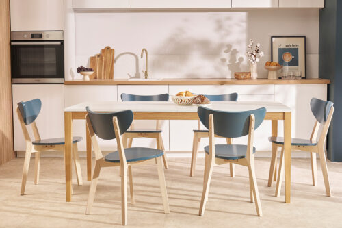chaise de cuisine bleu et bois clair