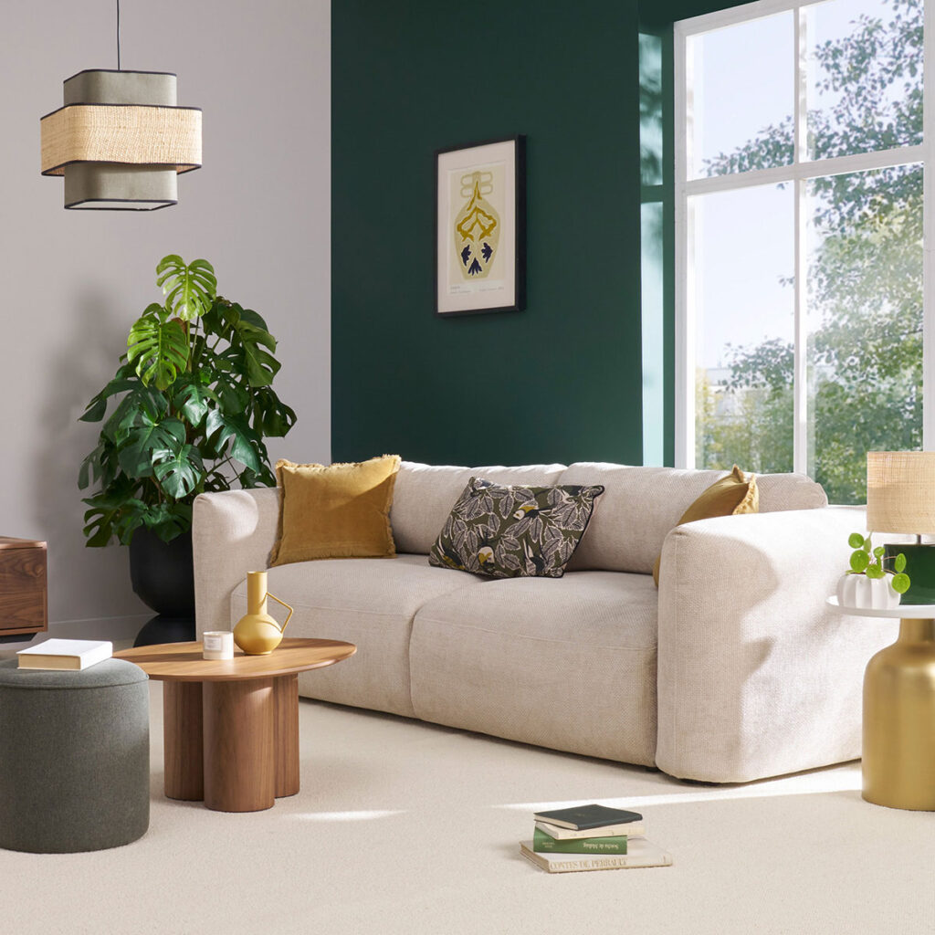 canapé 4 places avec tables basse