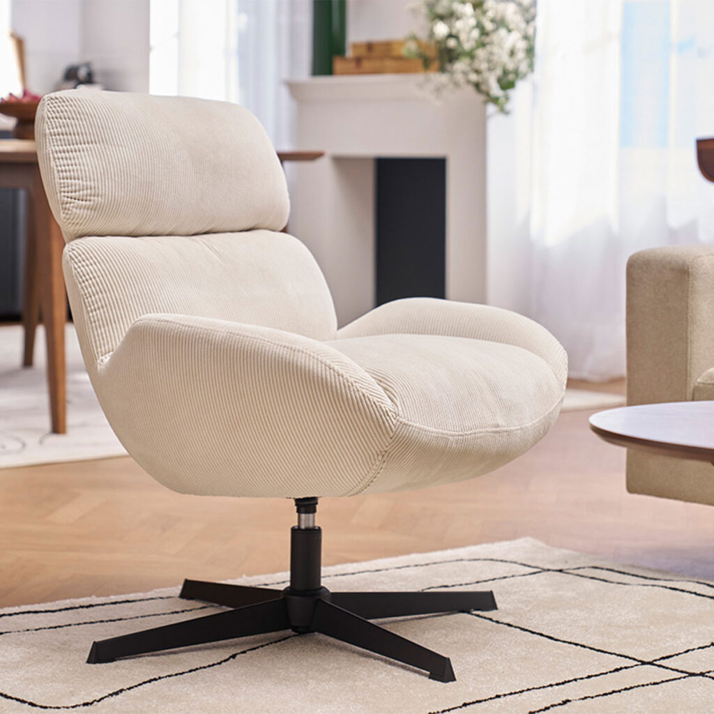 fauteuil velours cotelé beige